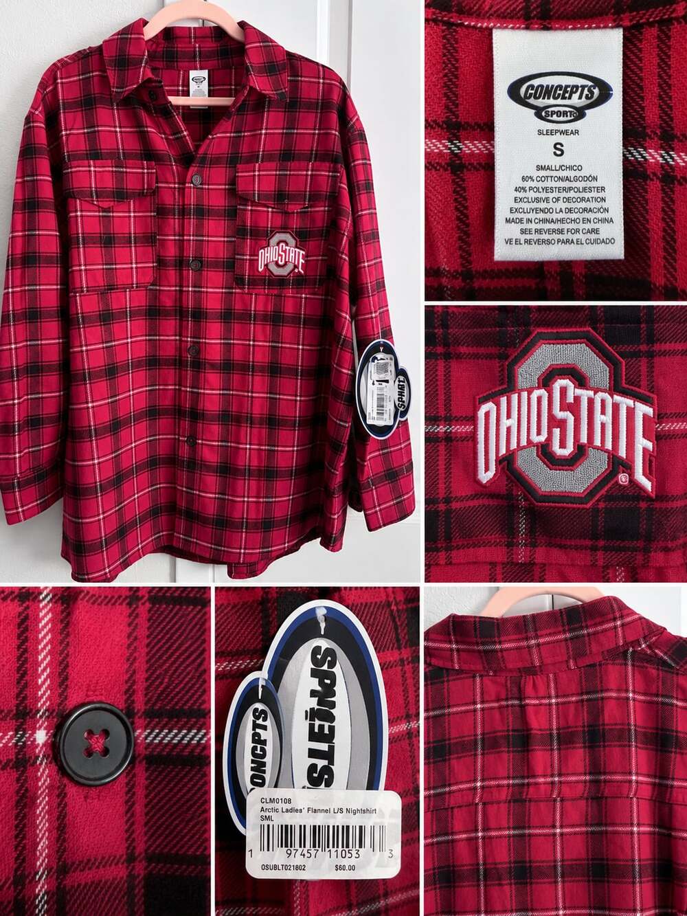 Concepts Sport Ohio State Buckeyes Arctic Ladies' Flannel Long Sleeve Nightshirt